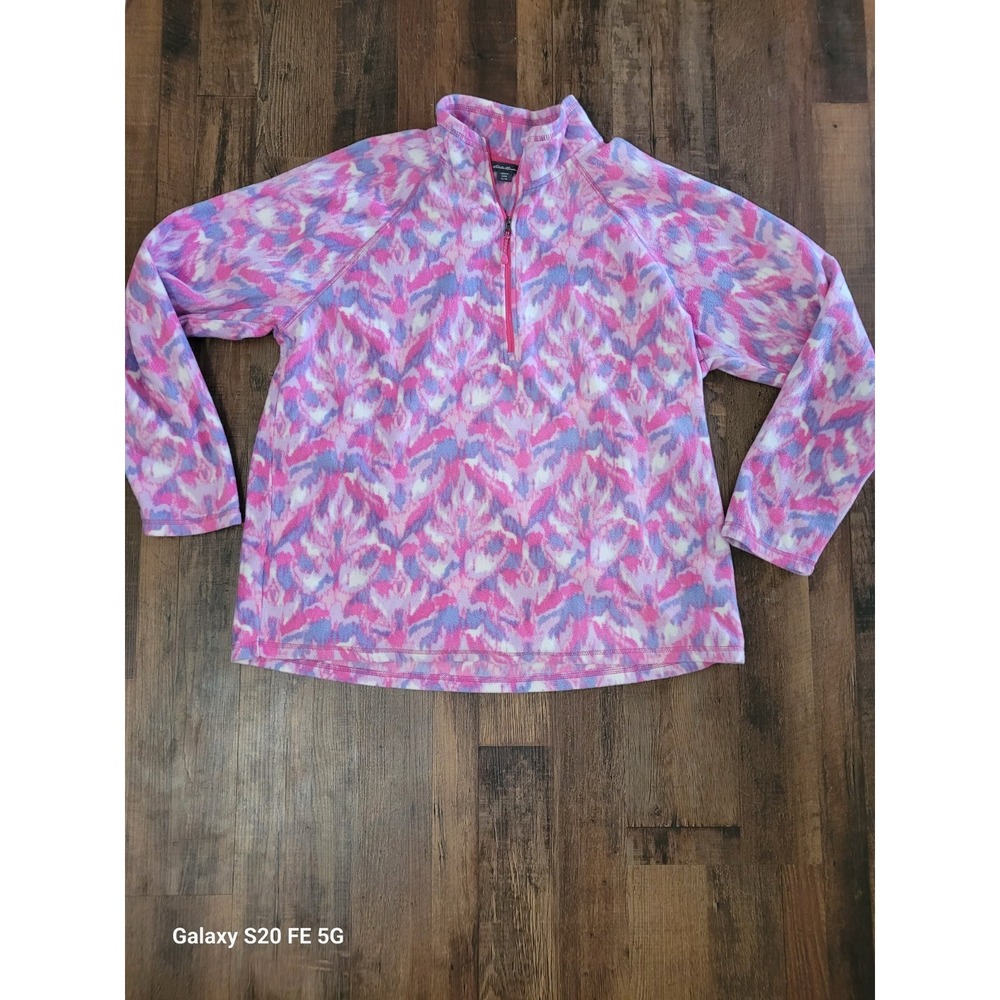 Eddie Bauer Pink/Blue Patterned Size XL Womens 1/4 Zip Pullover Winter Sweater